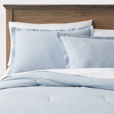Threshold Comforter Set Cotton/Linen Blend Chambray Texture, Blue, Twin/TwinXL