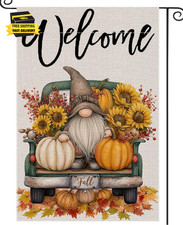 Welcome Fall Thanksgiving Garden Flag Gnome Small Flags for Outside, 12X18 Inch