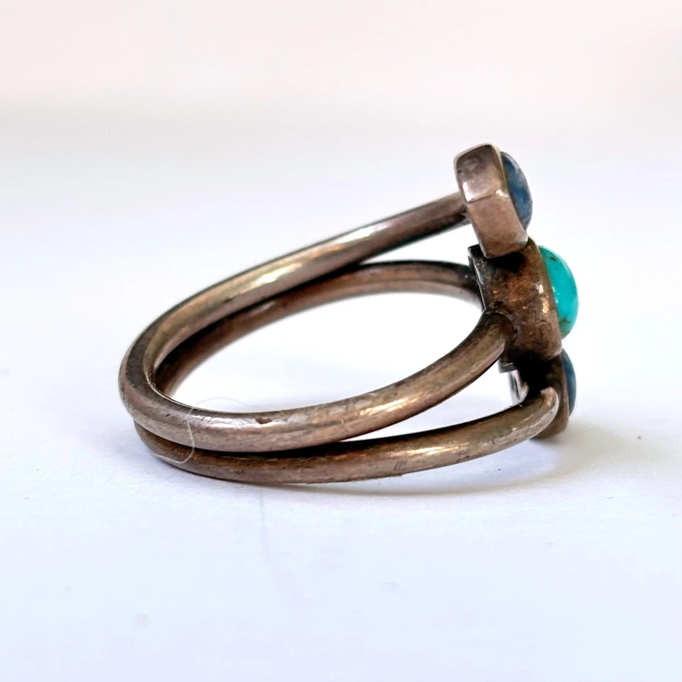Anillo Vintage Plata Esterlina Turquesa Lapislázuli Talla 6.5 Hojas Gotas Foto 4 de 4