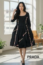 Prada Black A-Line Dress with Pink Accents Size 46-12