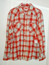 Men's Wrangler Premium Cowboy Wash Long Sleeve Shirt Buttons Red Plaid Size XL