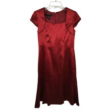 3800) Nine West Suit Red Satin Cap Sleeve Square Neck Cocktail Dress Size 4