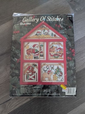 Bucilla Gallery CHRISTMAS BARN Cross Stitch KIT Wood Hutch #33383  NIP M5