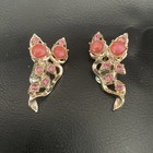 Vintage Owl Earrings with Pink Stones Gold Tone — photo 1