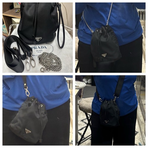 PRADA Nylon /Leather Drawstring Wristlet Bucket Bag Tessuto 3 Ways/3 Straps - Picture 3 of 21