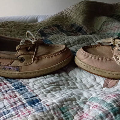 Sperry Women s Moccasin Flats Beige Floral Leather Upper Lace-Up Size 6M
