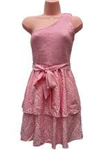 LILLUSORY Women's Cute Pink Floral One Shoulder Mini Dress Size S