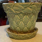 MCM McCoy USA Teal Sea Green Diamond Bead Leaf Planter Saucer Vintage