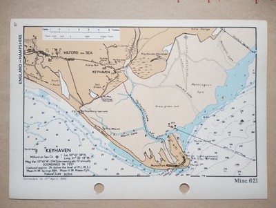 Keyhaven, Hampshire - 1943 Vintage Admiralty Royal Navy Map (Seller Ref F6)
