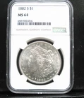 1882-S Morgan Silver Dollar uncirculated NGC MS 64