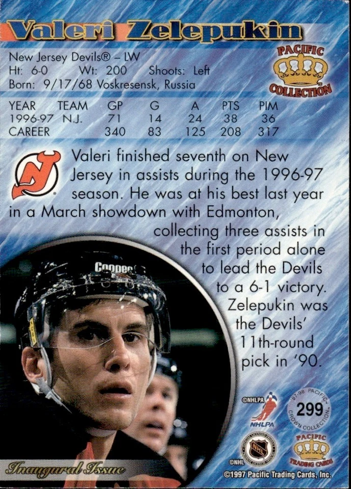 1997-98 Pacific Crown Emerald Green Valeri Zelepukin New Jersey Devils #299 - Image 2 of 2