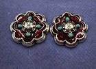 VTG PAIR OF RED, BLUE & SILVER AVON CLIP EARRINGS - COSTUME JEWELRY