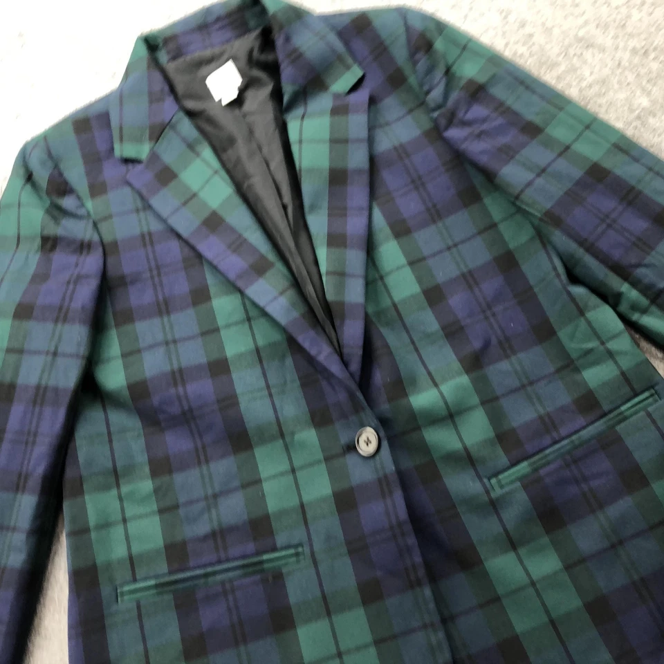 Blazer J Crew Mujer 8 Verde Azul Marino Negro Reloj Cuadros Tartán Chaqueta Preppy Clásico Foto 3 de 4