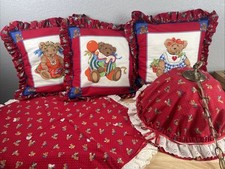 5 pc Vtg 80s Bear Clown Red Nursery Crib Bedding Set Quilt Bright Handmade OOAK