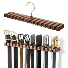 Walnut Wooden Belt Rack Closet Wall Mount Hanger Organizer Holds 14 Belts