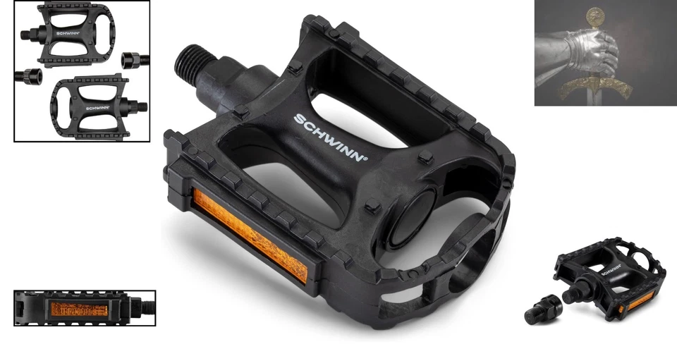 Mejora tu paseo con pedales de bicicleta duraderos de 1/2" y 9/16" - Juego de 2, plateados/negros Foto 2 de 4