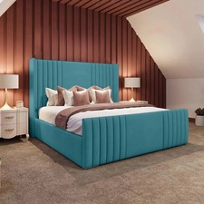 Image of OTTOMAN STORAGE BED PANEL PLUSH VELVET UPHOLSTERED BED FRAME- WINGED HEADBOARD