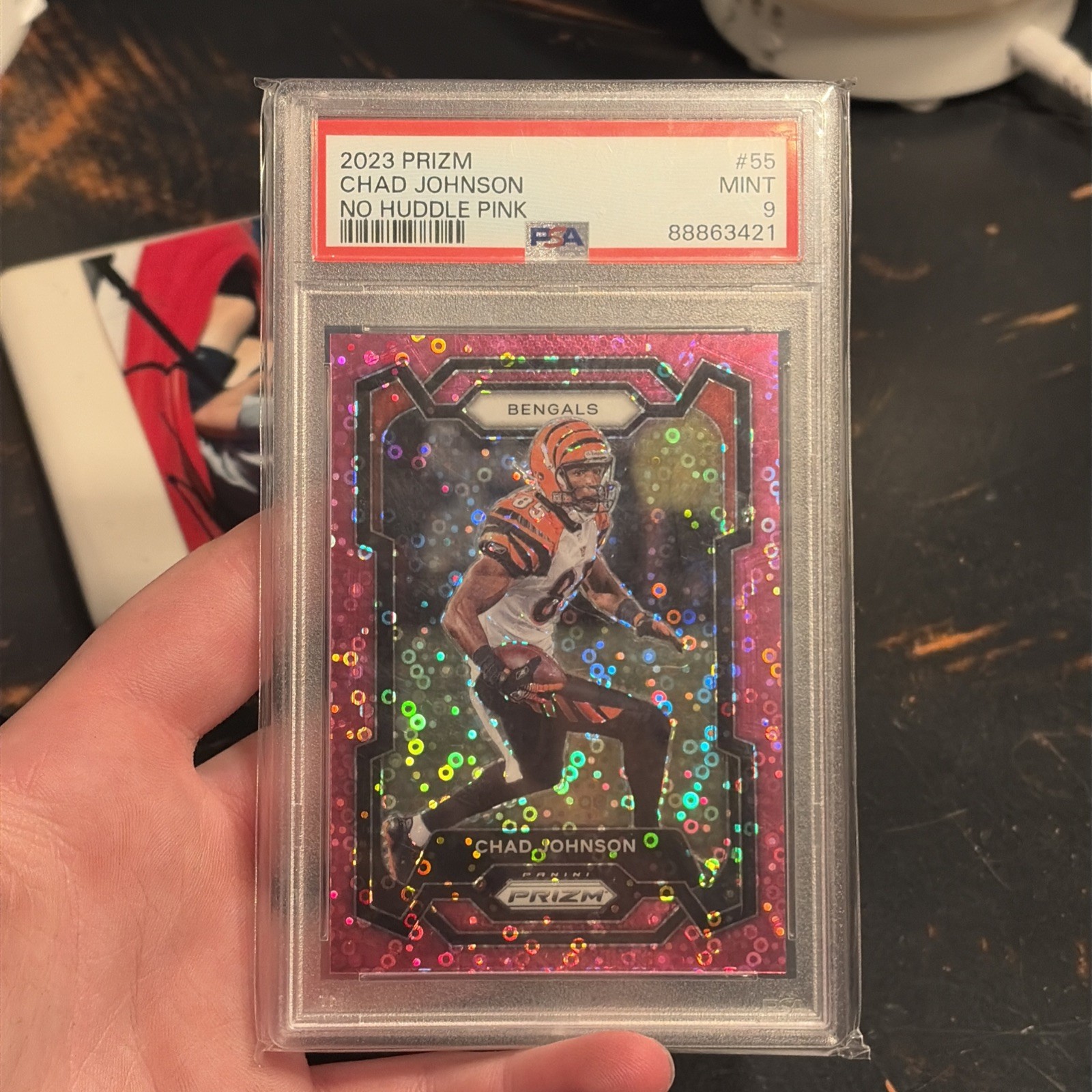 2023 Panini Prizm - Chad Johnson #55 Pink No Huddle Prizm /15 PSA 9 (pop 1)