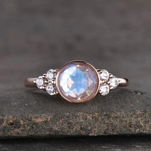 Authentic Lab Grown Beautiful Moonstone Ring 925 Sterling Silver ,Rose Gold Plated Ring