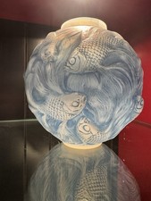 R Lalique Formose Vase Blue Patina Fish Glass Rene Style France Signed Vintage