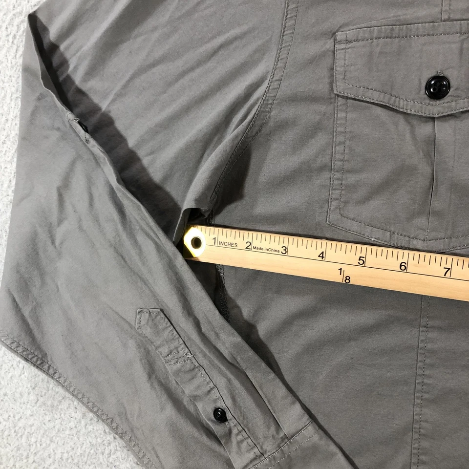 Fox Shirt Mens XL Gray Button Up Utility Long Sleeve Military Pockets Stretch - Image 2 of 4