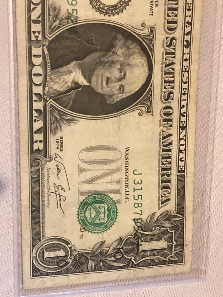 Super Misaligned Error $1 One Dollar Bill 1974 Federal Reserve Note - Image 3 of 4