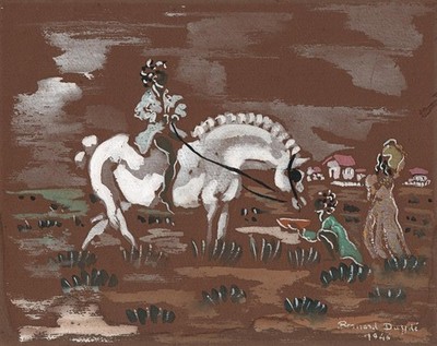 Bernard Helin Henri Dayde (1921-1986) Gouache Gemälde - Reiter - 1946