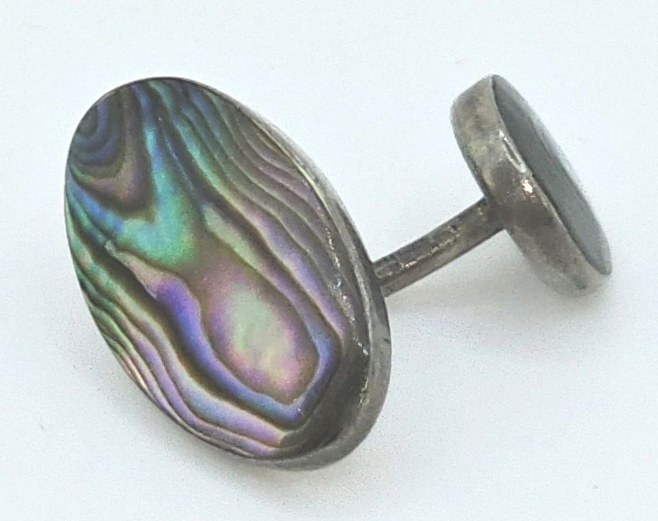 2 Pair Vintage Sterling Silver Cuff Links 1 W/Abalone + 1 W/Blue Enamel 11.1g - Image 4 of 4