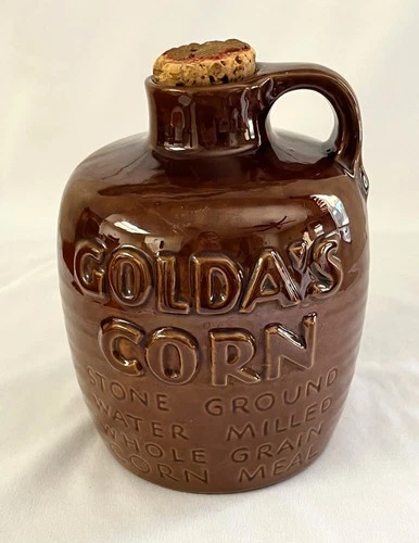1951 Frankoma Jug #810 "Golda's Corn Meal" w/Original Cork - Ada Clay