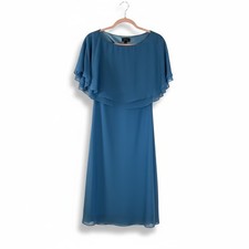 Tahari Dress Women 4 Blue Chiffon Overlay Midi Cocktail Formal NWT