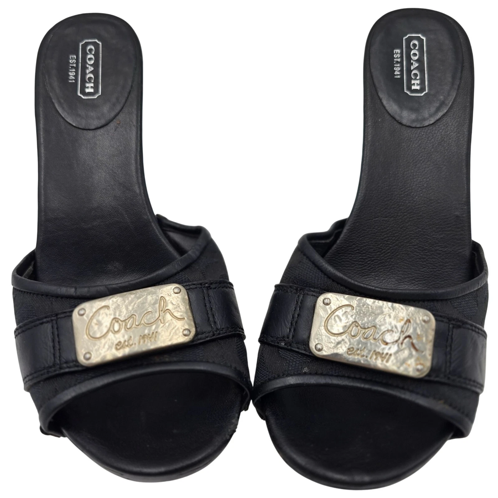 Scarpe eleganti Coach Designer nere in pelle con borchie zoccoli tacco donna 8 sandalo pompa