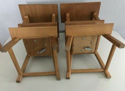 SET OF TWINS Girl Doll Overall Denim Bibs Wood High Chair w/Tray & Music Box - Picture 8 of 11