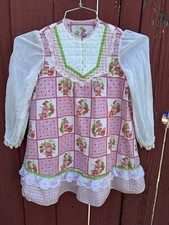 Vintage 70s 80s Strawberry Shortcake Pink Dress Prairie Cottage Lace Patchwork