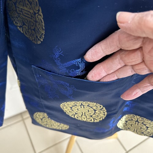 Chinese Eastern Collection Men’s Satin Jacket Blue /Gold Symbols XL VTG - Picture 3 of 11