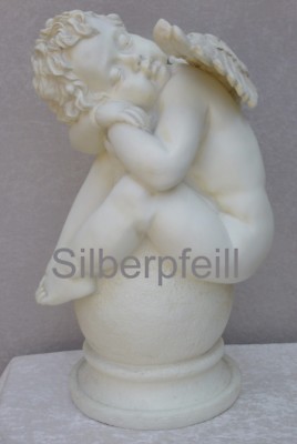 Figur Engel Sitzt Auf Amphore Skulptur Putte Büste Amor Stuckgips Crem 