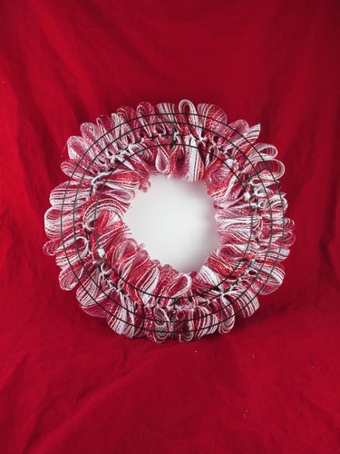 Red,White, and Pink Striped Bubble Poof Valentine Deco Mesh Wreath - Picture 5 of 7