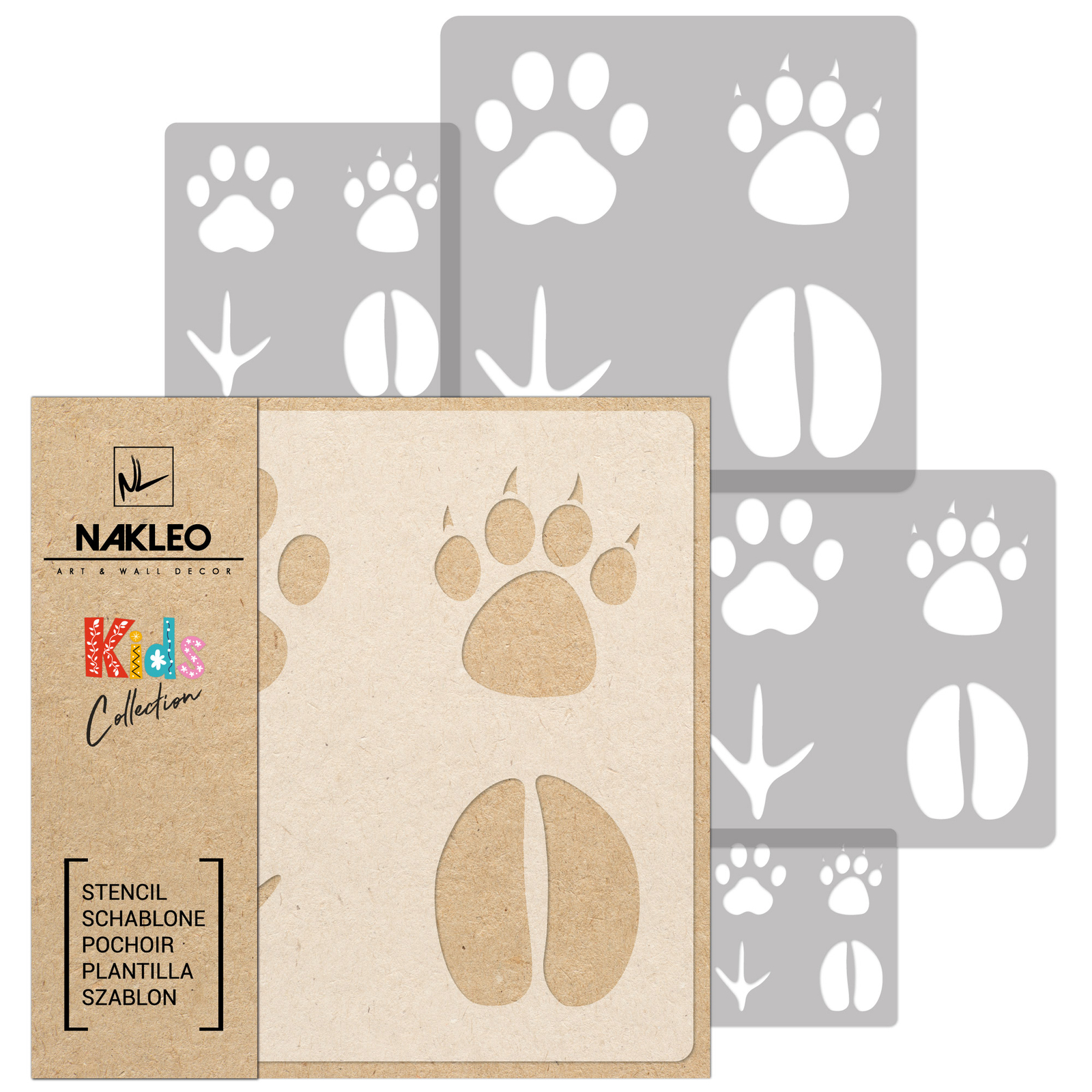 Pochoirs pattes de chien réutilisables de 9x9 à 34x34 cm pour décoration enfants