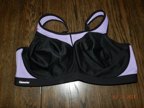 Glamorise 44D 9066 Black high impact sports bra black w/ lavender  - Picture 1 of 3
