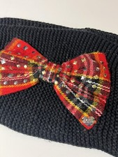 Betsey Johnson Infinity Scarf Black with plaid Bow Tie