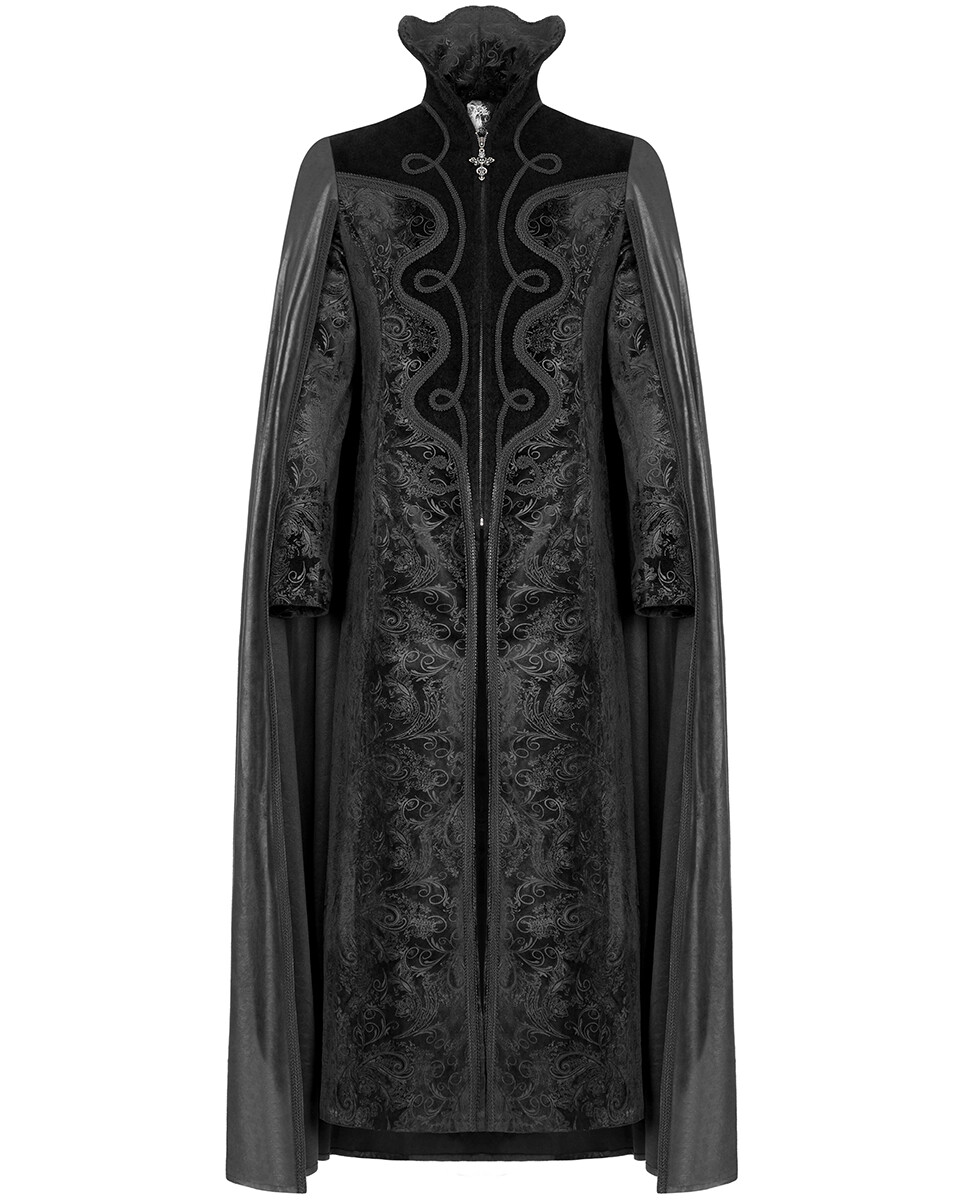 Punk Rave Mens Gothic Cloak Coat Long Jacket Black Velvet