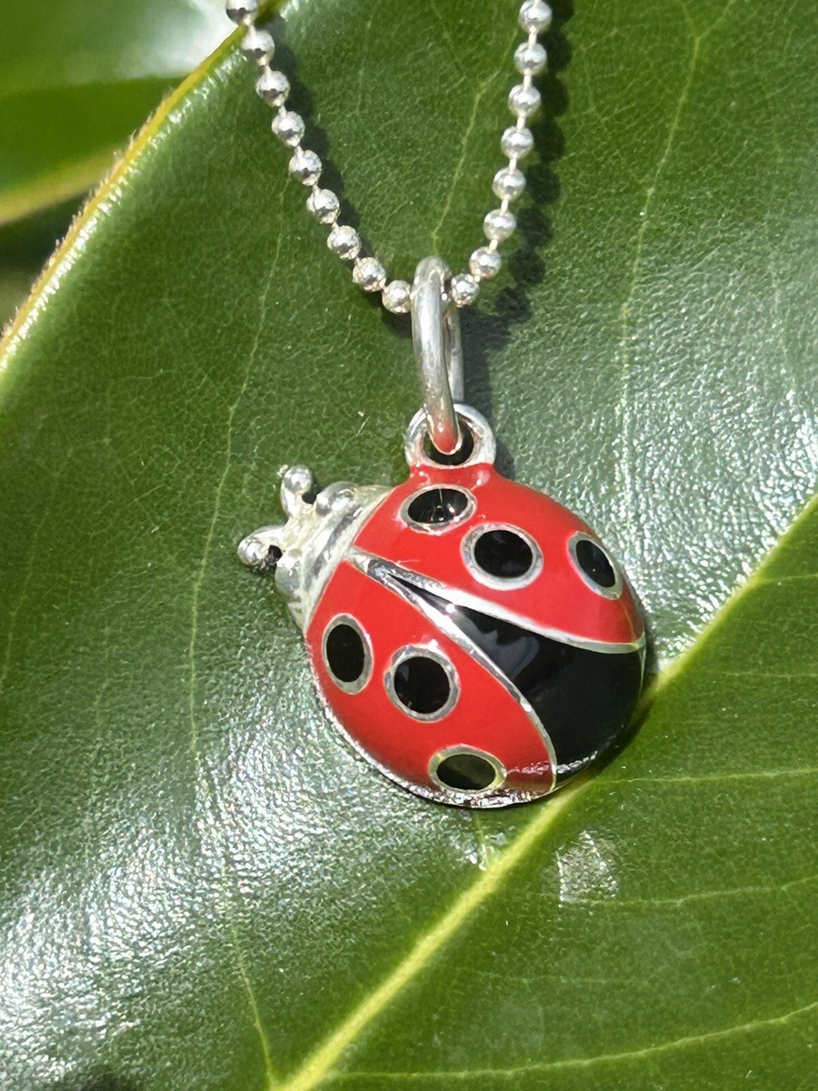 Tiffany & Co Silver Red Enamel Ladybug Luck Love Pendant Beaded