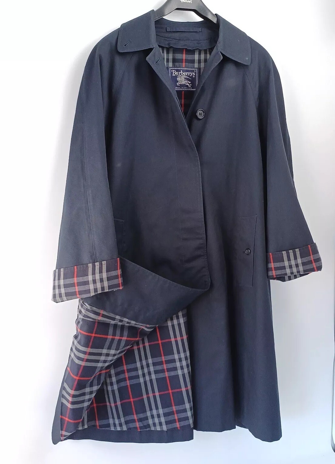 Vintage Burberry Navy Trench Coat with Wool Liner Size 8 Short Haymarket