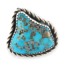 .Handmade Sterling Silver  Turquoise Freeform Design Ring Size H 7.7g
