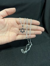 925 Sterling Silver Small Jewish Star of David Pendant Figaro Chain 18 22 26 30