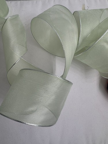 Vintage Sage Green Organza Organdy Fabric Ribbon Made In Switzerland 3 x 50 In - Picture 2 of 6