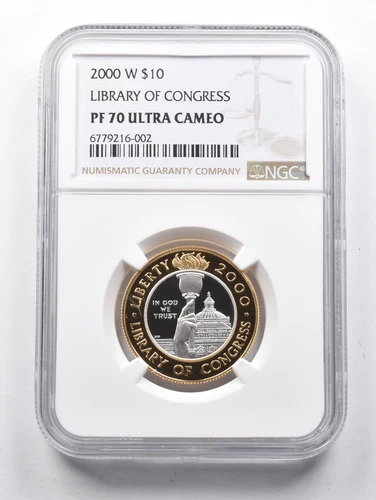 PF70 UCAM 2000-W $10 Library Of Congress Bimetallic Commemorative NGC *1402