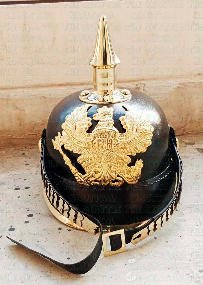 WW1 WW2 Spiked LARP German Prussian Officer Leather Pickelhaube