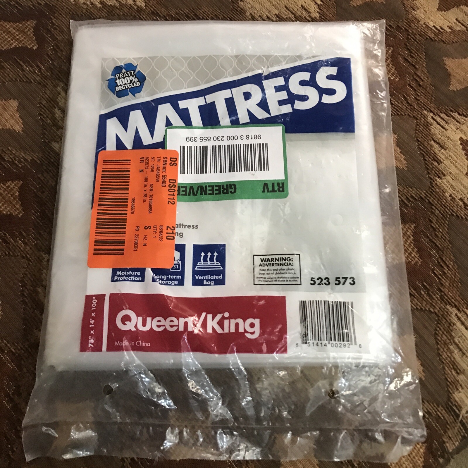 Mattress Bag Queen and King Fits Pillow Top California 100 in. x 78 in