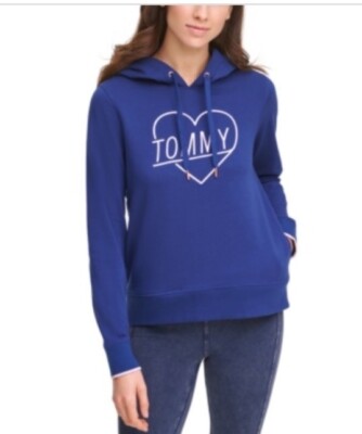 Tommy Hilfiger Womens Sweater Embroidered Heart Pullover Blue