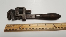 Vintage ATLAS 8" Wood Handle Flexible Pipe Wrench Tool Drop Forged USA made